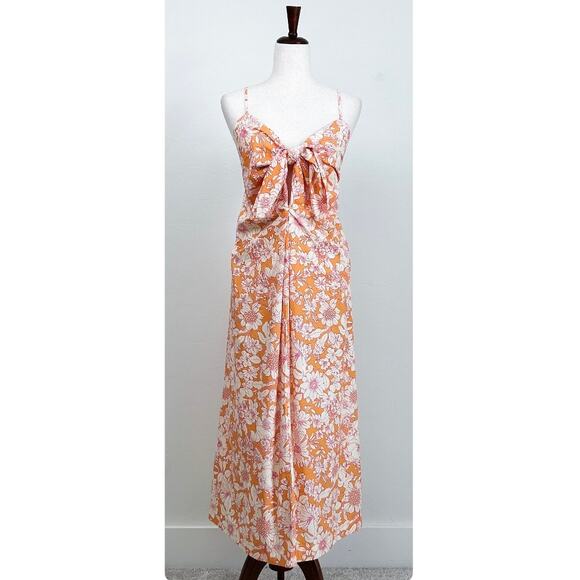 J. Crew Tie-Front Strappy Orange Floral Midi Dress NWT - Picture 2 of 11